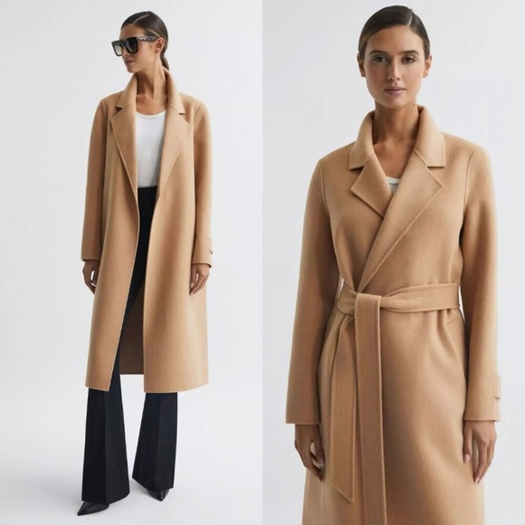 Reiss Jackets & Blazers - $475 Unworn Reiss Brooks Long Length Belted Wool Blend Overcoat in Camel